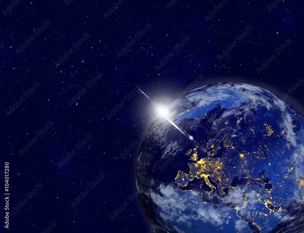 Canvas Prints planet earth with appearing sunlight. visible city lights. elements of this image furnished by nasa.