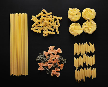 Different types of Italian uncooked pasta