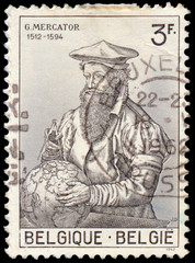 Stamp printed By Belgium shows Gerardus Mercator (1512-1594)