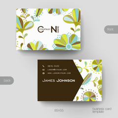 Business card vector template with floral ornament background