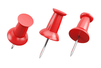 set of red push pins isolated on white background