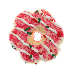 Holiday decorated shortbread cookie on a white background.