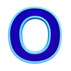 One letter from blue glass with frame alphabet set, isolated on white. Computer generated 3D photo rendering.