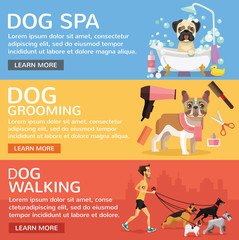 Dog service. Vector flat banners set