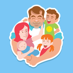 Happy family emblem. Vector cartoon illustration