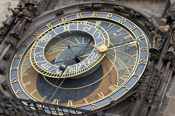 Detail of the historical medieval astronomical Clock in Prague on Old Town Hall , Czech Republic