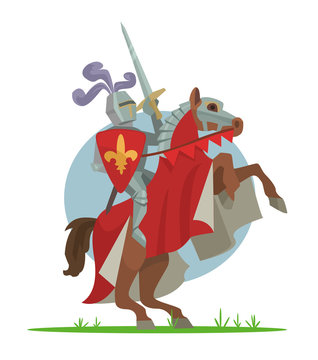 Knight on horseback. Vector cartoon illustration
