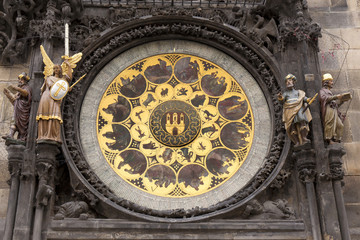 Fototapeta na wymiar Historical medieval astronomical Clock in Prague on Old Town Hall , Czech Republic
