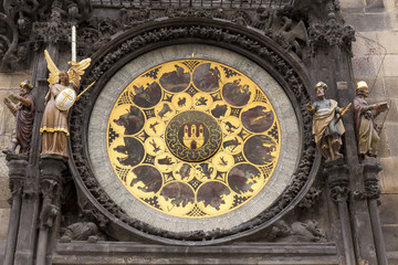 Historical medieval astronomical Clock in Prague on Old Town Hall , Czech Republic