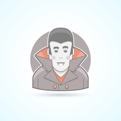 Vampire, bloodsucker, dracula icon. Avatar and person illustration. Flat colored outlined style.