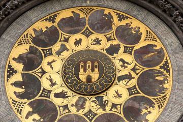 Detail of the historical medieval astronomical Clock in Prague on Old Town Hall , Czech Republic