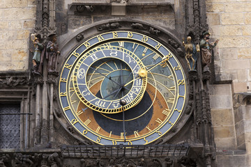 Historical medieval astronomical Clock in Prague on Old Town Hall , Czech Republic