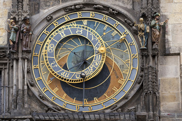 Historical medieval astronomical Clock in Prague on Old Town Hall , Czech Republic
