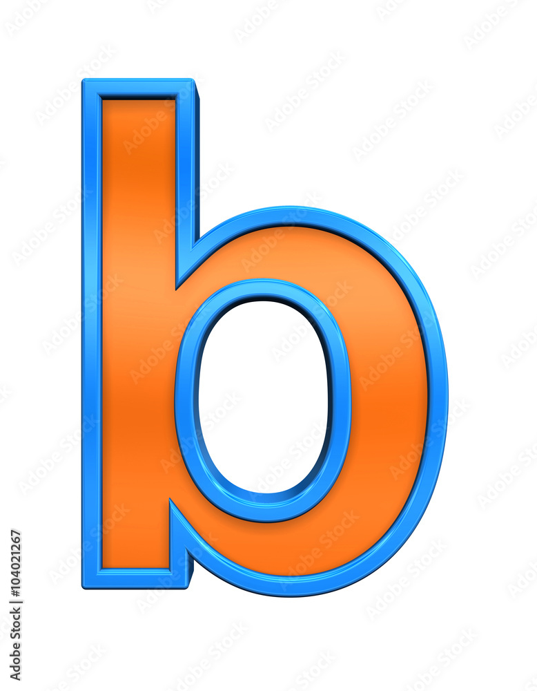 Fototapete one lower case letter from orange glass with blue frame alphabet set, isolated on white. computer ge