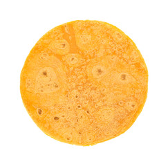 Tomato tortilla wraps isolated on a white background top view.
