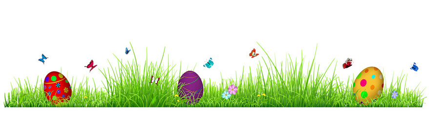 Green grass with Easter eggs
