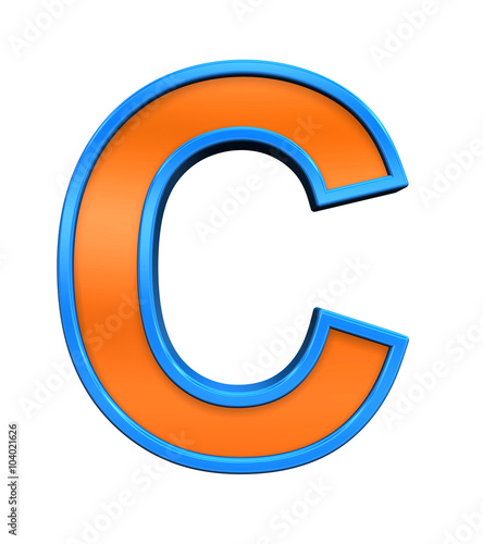 "One letter from orange glass with blue frame alphabet set, isolated on
