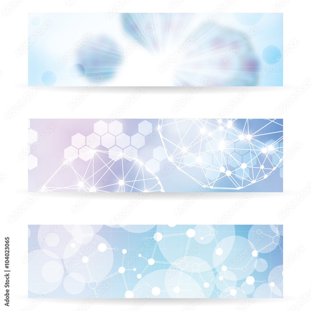 Wall mural Abstract molecule blue colors banner set