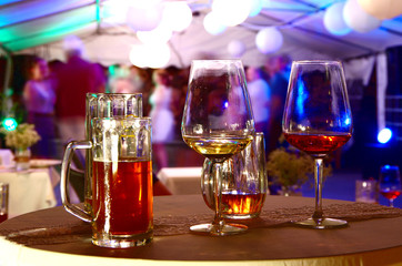 Half empty glasses on party