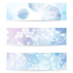 Abstract molecule blue colors banner set