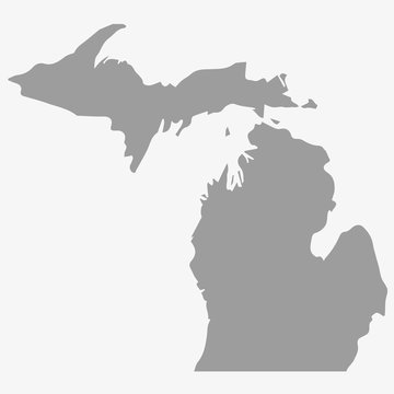 Map the State of Michigan in gray on a white background