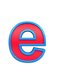 One lower case letter from red glass with blue frame alphabet set, isolated on white. Computer generated 3D photo rendering.