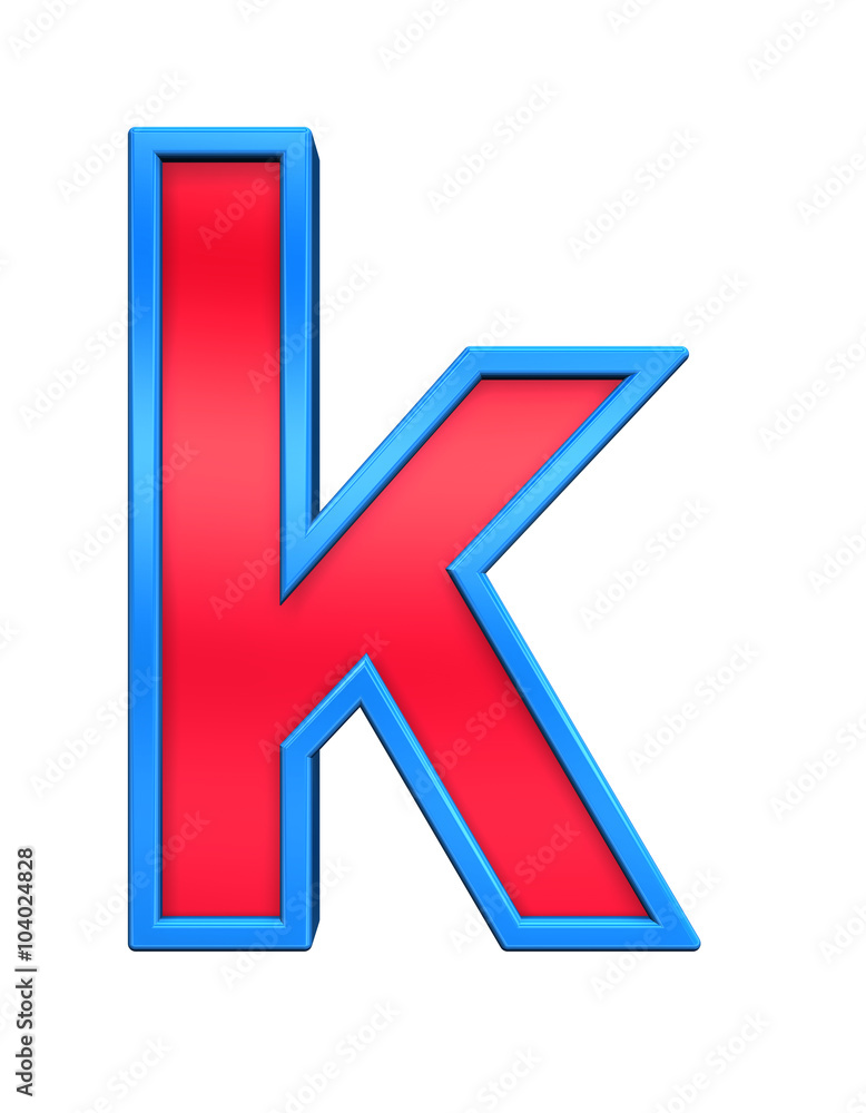 Fototapete one lower case letter from red glass with blue frame alphabet set, isolated on white. computer gener