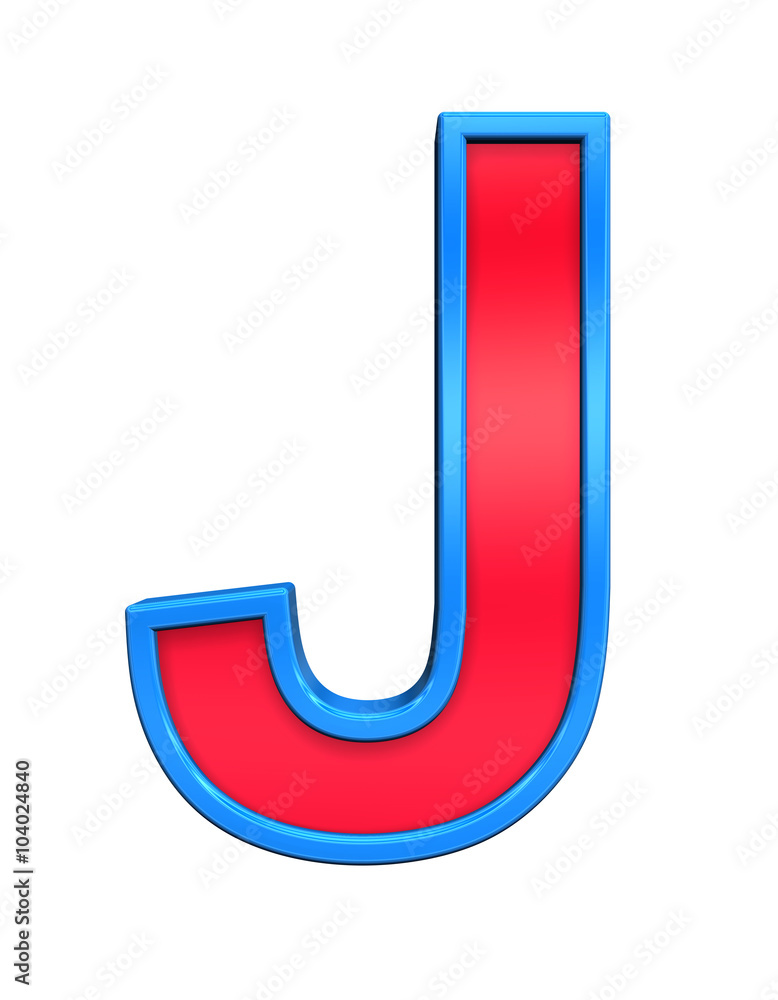 Fototapete one letter from red glass with blue frame alphabet set, isolated on white. computer generated 3d pho
