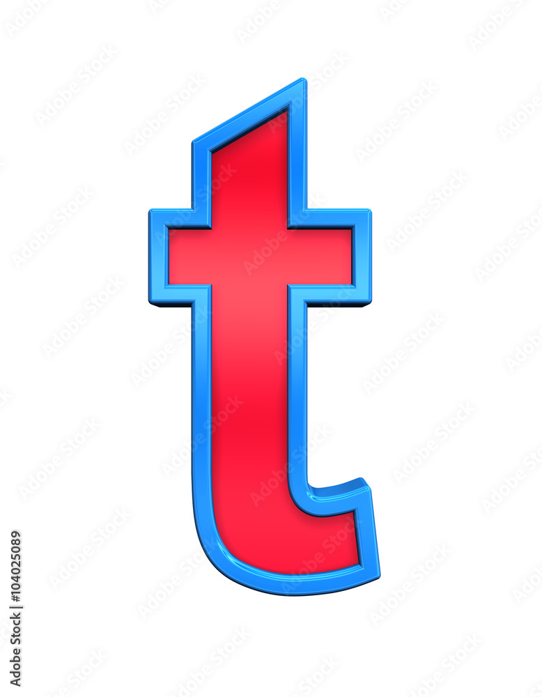 Fototapete one lower case letter from red glass with blue frame alphabet set, isolated on white. computer gener