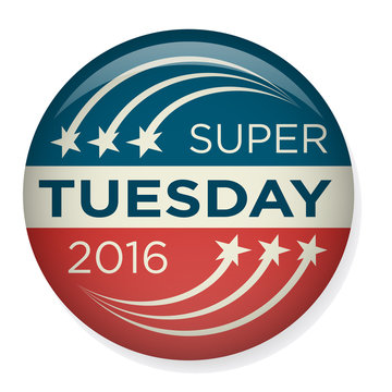 Retro or Vintage Style Super Tuesday Vote or Voting Campaign Election Pin Button or Badge.