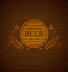 
Vector template beer emblem on a wooden background - 104025846
