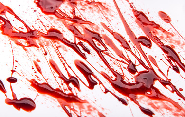 Splattered blood stains on white background