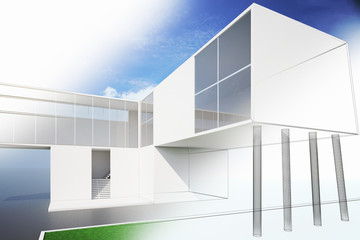 Exterior of a modern house plan, 3d render