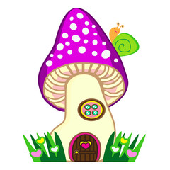fairy mushroom house with snail vector illustration