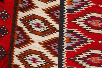 Hand made rug. Colorful surface, texture of traditional woolen a