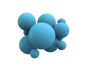 3D Abstract spheres, molecules with reflective surface, isolated on white background