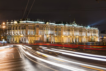Fototapeta na wymiar The State Hermitage Museum at night lights, Saint-Petersburg