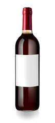 Bottle of red wine with empty label, isolated on white
