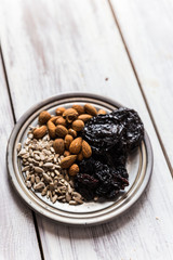 Mix of prunes, almonds and seeds