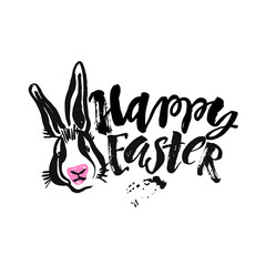 Fototapeta premium Happy Easter inspirational quote handwritten with black ink and