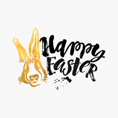 Happy Easter bunny inspirational quote handwritten with black in