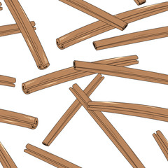 Seamless pattern with sketchy cinnamon . Painted cinnamon . Pattern tile with cinnamon . Culinary herbs . The fruits of the plant . Seasoning for food . Eastern cuisine.