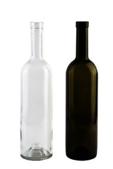 Isolated red and white vine bottles