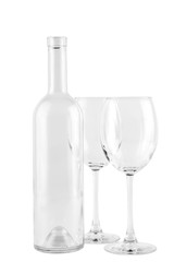 Isolated bottle and glasses