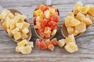 Dried ginger. Dried mango. Dried pineapple. Dried fruits