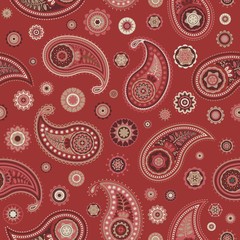 Red Paisley Seamless Vector Pattern
