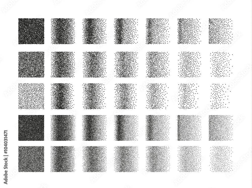 Poster set of 35 square stipple pattern for design . spot engraving to create brushes . engraving for retro
