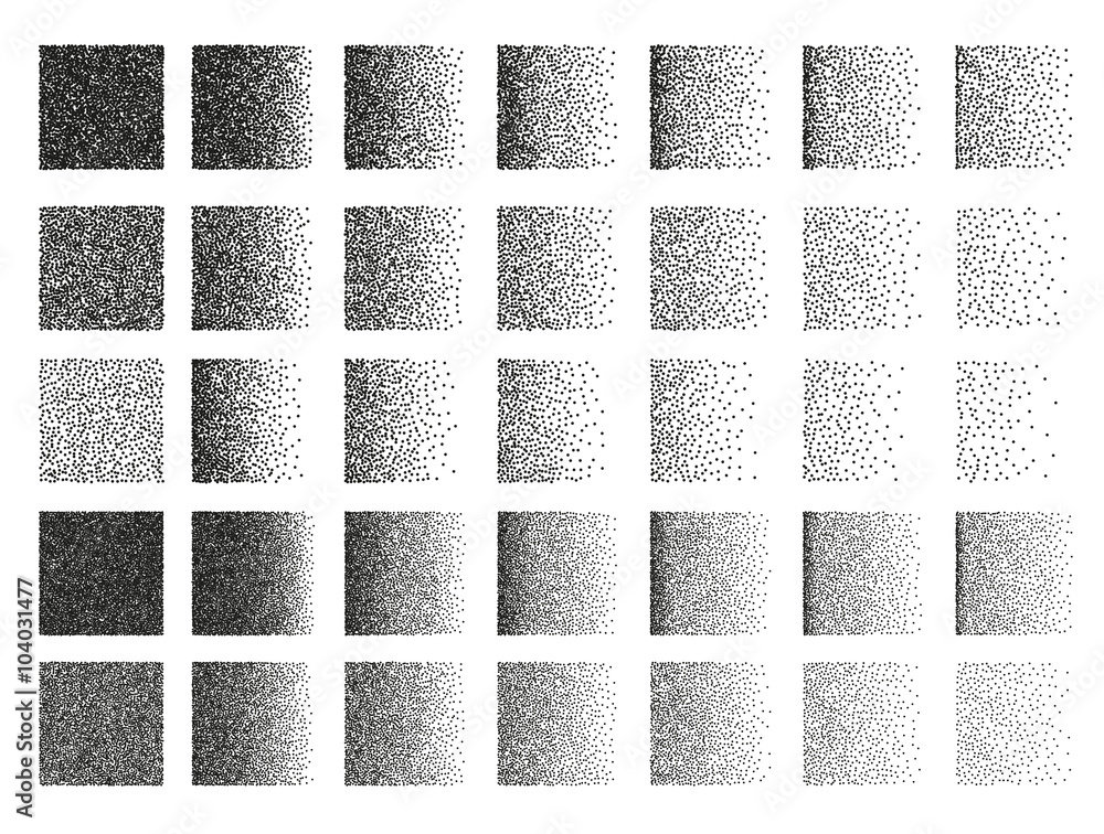 Poster set of 35 square stipple pattern for design . spot engraving to create brushes . engraving for retro