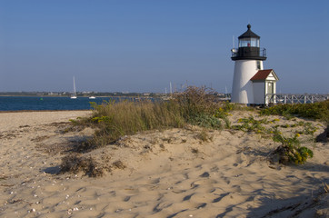 Brant Point Lighthouse Tower Overlooks Harbor on Nantucket Island