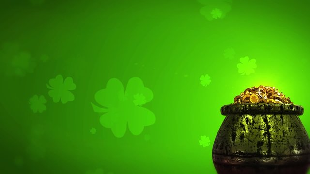 St Patrick's Day Shamrock and Golden coins St Patrick's Day symbols pot of gold background
